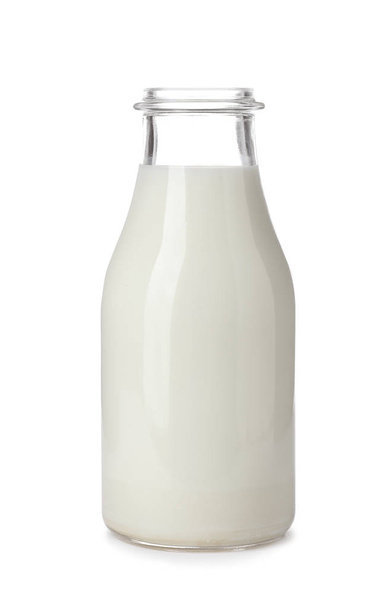 Bottle with fresh milk on white background - Фото, зображення