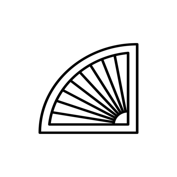 Schwarz-Weiß-Vektorillustration des venezianischen Vorhangverschlusses. Liniensymbol des Halbkreis-Jalousie-Fensters. isoliertes Objekt auf weißem Hintergrund - Vektor, Bild