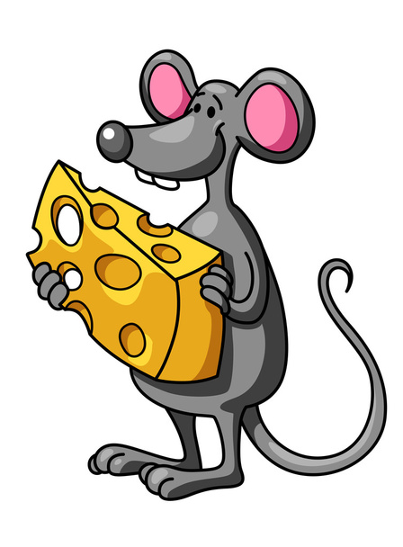 Divertido ratón de dibujos animados con queso
 - Vector, imagen