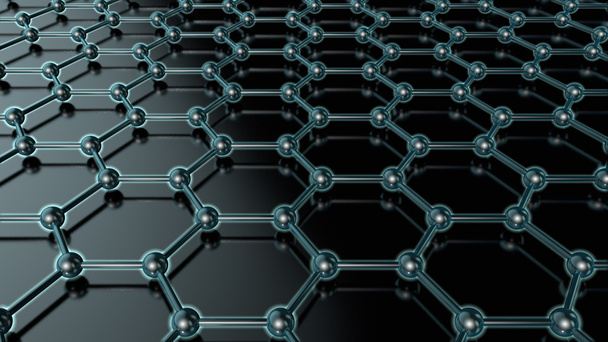 3D illustration of a glowing crystal lattice of graphene, carbon molecule, superconductor, material of the future, on a dark background. The idea of nanotechnology. 3D rendering - Photo, Image