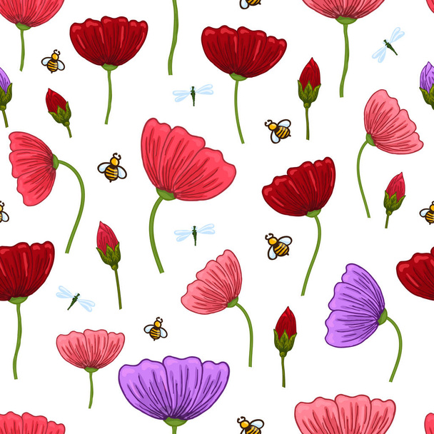 Seamless pattern with romantic flowers elements. Endless texture for spring design on white background - Vektor, kép