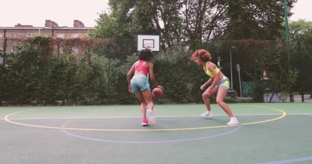 Young adult females playing basketball - Felvétel, videó