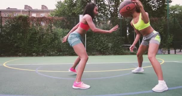 Young adult females playing basketball - Felvétel, videó