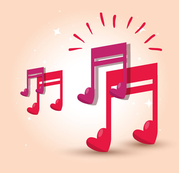 musical note with heart to rhythm sound - Vector, Image