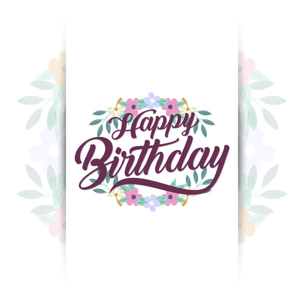 happy birthday greeting card with beautiful flowers wreath usable for background template  - Vector, afbeelding