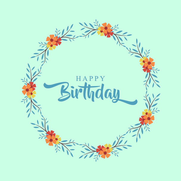happy birthday greeting card with flowers wreath - ベクター画像