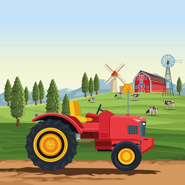 Farm tractor vehicle - Vector, Image