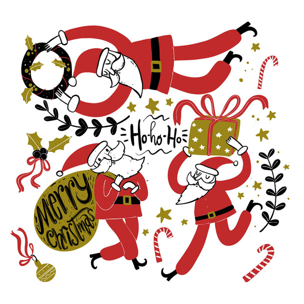 Doodle kerst seizoen iconen en vintage grafische elementen. Schoolbord effect. - Vector, afbeelding