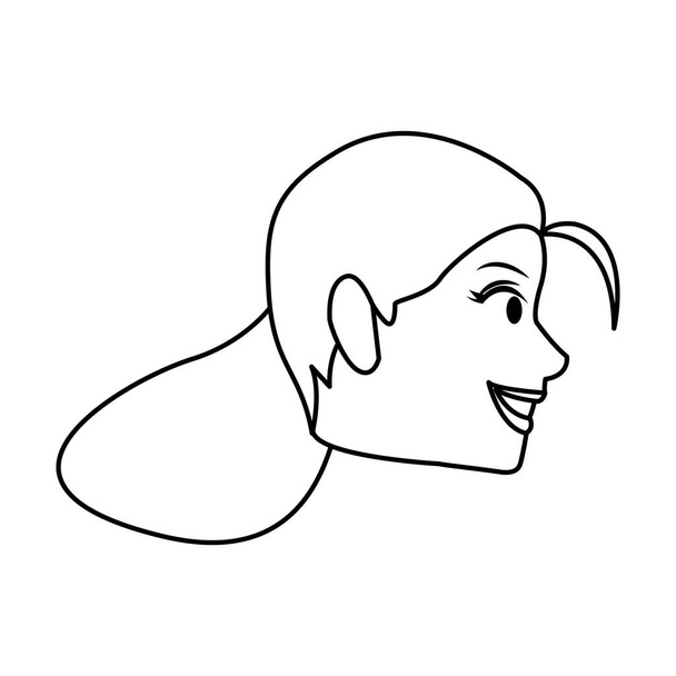 Vista lateral de la cara de mujer en blanco y negro
 - Vector, Imagen