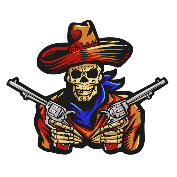 Skull in the mexican sombrero hat - Vector, Image