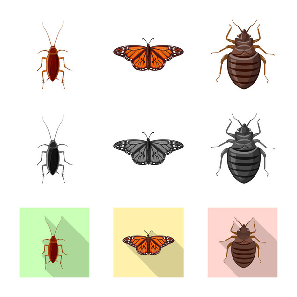 Oggetto isolato di insetto e simbolo della mosca. Raccolta di insetti ed elementi stock symbol per il web
. - Vettoriali, immagini