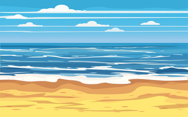 Seascape Tropical Beach Travel Holiday Vacation Leisure Nature Concept, ocean, sea, shore, vector illustration. Beautiful view seascape and sky background. Travel concept. - Vector, afbeelding