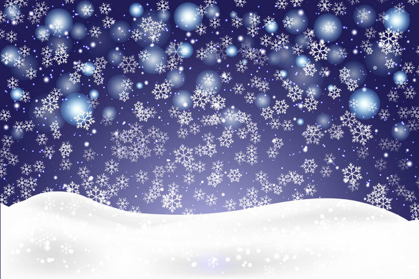 Weihnachtslandschaft mit fallenden Schneeflocken. Schnee Hintergrund. realistische Schneeverwehungen isoliert. Vektorillustration. - Vektor, Bild