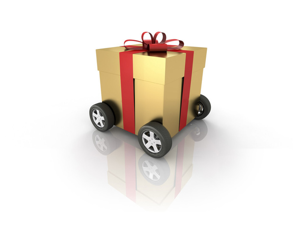 Caja de regalo sobre ruedas
 - Foto, Imagen