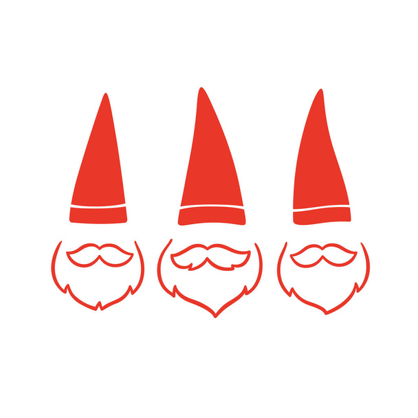 Cristmas gnomes with red hat and white beard, simple scandinavian design freeting card. Isolated vector illustration. - Vektor, Bild
