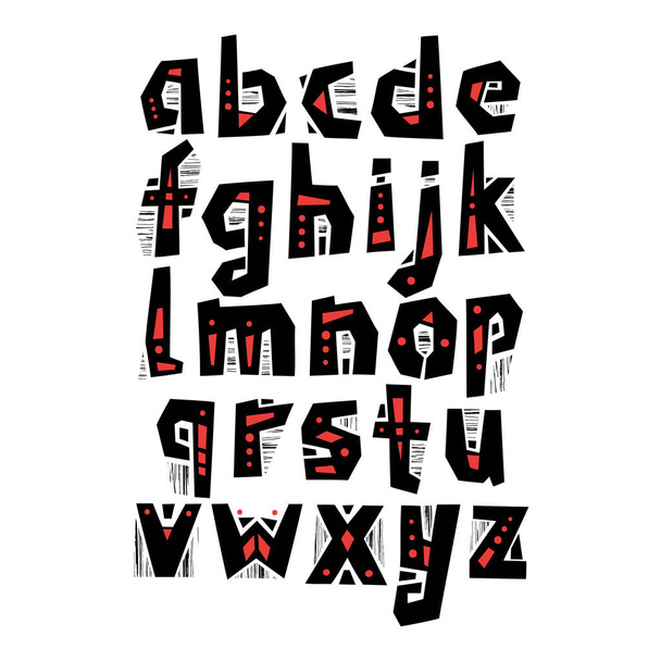 Vector lowercase cut out alphabet in pagan style with patterns and textures - Vettoriali, immagini