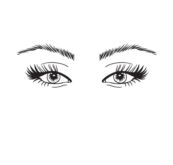 İzole edilmiş siyah beyaz kadın gözleri. Makyaj ikonu. el çizimi resimleme - Vektör, Görsel