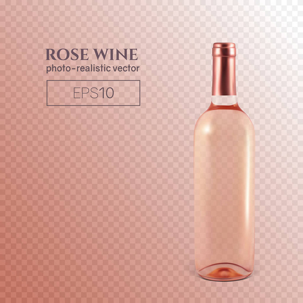 Botella fotorrealista de vino rosa sobre fondo transparente
 - Vector, Imagen