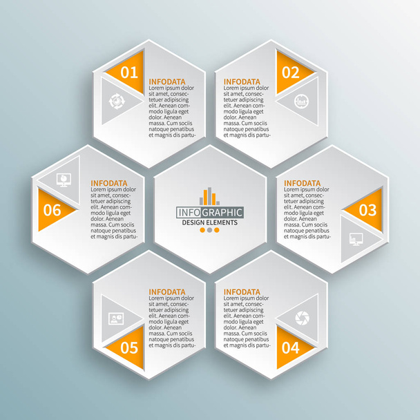 vector abstract 3d paper infographic elements.Hexagon infographics.Honeycomb design - Vector, Image