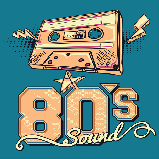80s sound - drawn musical poster - Вектор,изображение