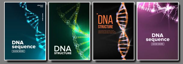 DNA Poster Set vektör. Biyoteknoloji kavramı. Bilim arka plan. Tel, sıra. Kimya kapak. Laboratuvar tasarım. Dijital cep. Klon Atom. Mutasyon test illüstrasyon - Vektör, Görsel