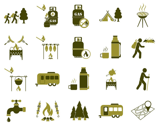 eine Reihe von Symbolen für touristische Dienstleistungen. Vektorillustration - Vektor, Bild