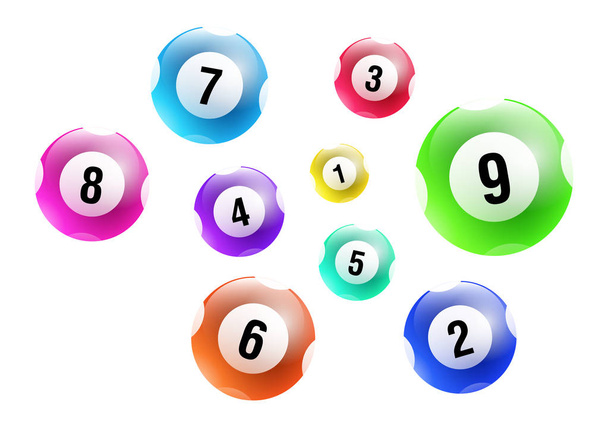 Vektor színes lottó / bingó labda számot 1-9 elszigetelt fehér background - Vektor, kép