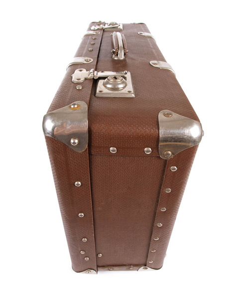 Old leather suitcase on a white background        - 写真・画像