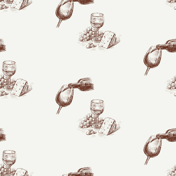 Seamless pattern of sketches of grape wine - Διάνυσμα, εικόνα