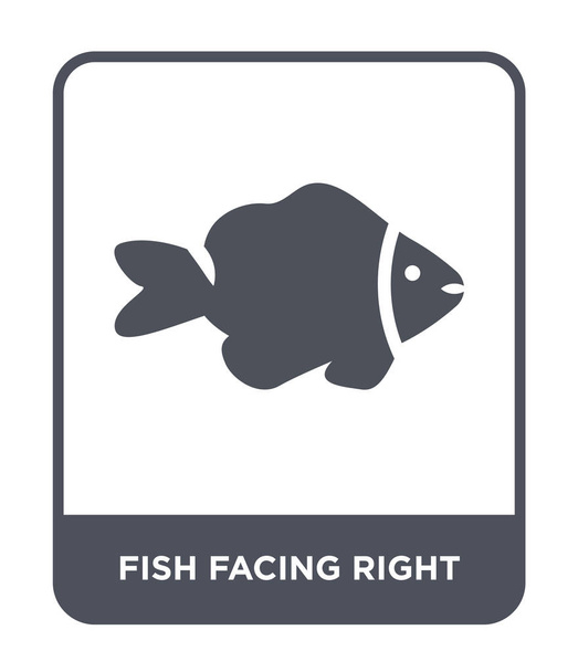 トレンディなデザイン スタイルで右のアイコンが直面している魚。魚は、白い背景に分離された右のアイコンに直面しています。右のベクトル アイコン シンプルでモダンなフラット記号を直面している魚. - ベクター画像