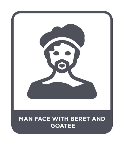 man face with beret and goatee icon in trendy design style. man face with beret and goatee icon isolated on white background. man face with beret and goatee vector icon simple and modern flat symbol. - Vector, Image