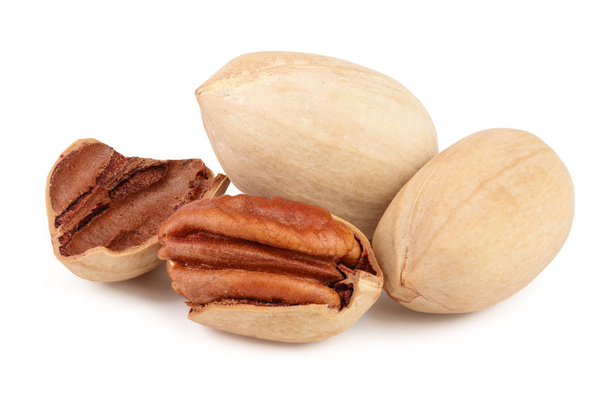Three pecan nuts isolated on white background - Photo, Image
