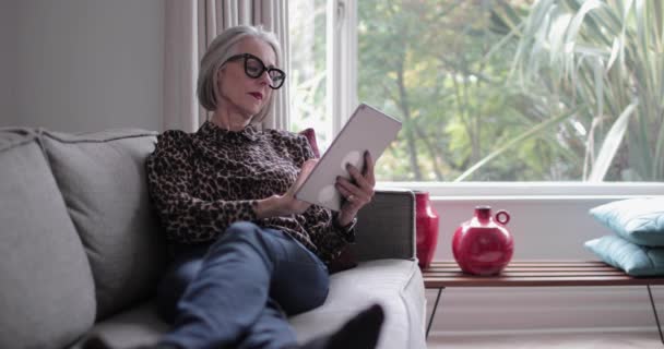 Mature adult female using a digital tablet - Materiaali, video