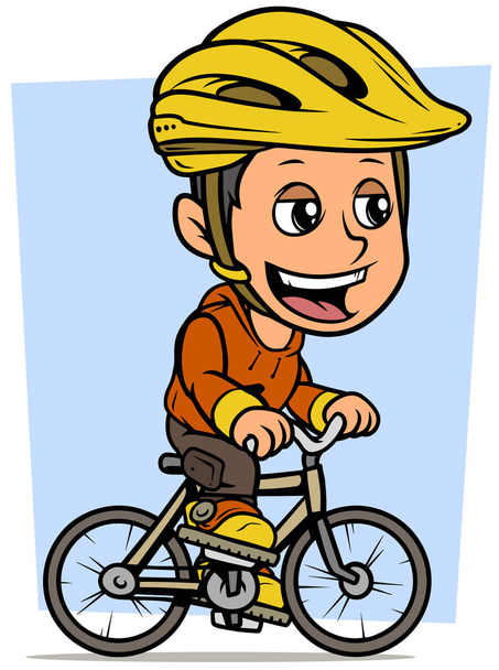 Çizgi film esmer çocuk karakteri üzerinde bisiklet sürme - Vektör, Görsel