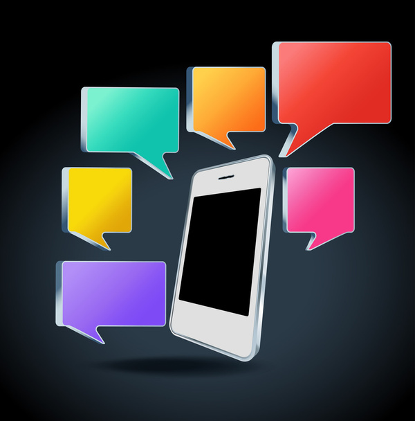 Mobile phone with colorful speech bubbles - Вектор,изображение