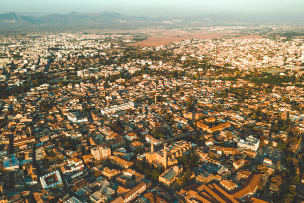 November 10, 2018. Nicosia, Cyprus. Aerial high altitude view of the iconic walled capital, Nicosia in Cyprus  - Photo, image