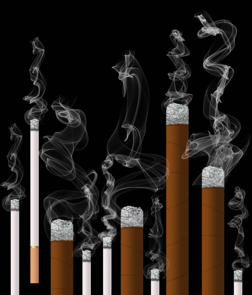 Tweedehands is tabaksrook het onderwerp van deze rook gevulde illustratie van het branden van tabaksproducten. Het is een illustratie. - Foto, afbeelding