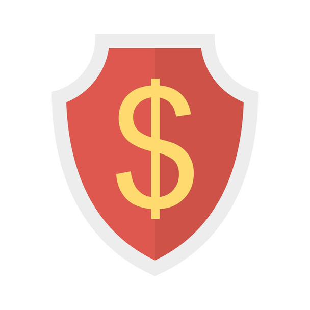 dollar symbol on shield flat style icon, vector illustration  - Vector, afbeelding