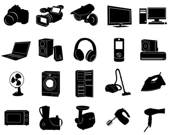 černé ikony domácích spotřebičů - Vektor, obrázek