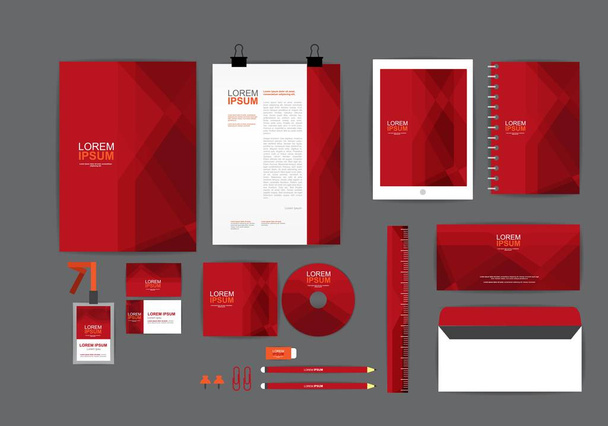 plantilla de identidad corporativa roja para su negocio incluye cubierta de CD, tarjeta de visita, carpeta, regla, sobres y diseños de cabeza de carta
 - Vector, Imagen