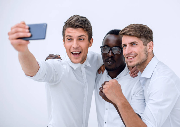 happy business colleagues taking selfies - Фото, изображение