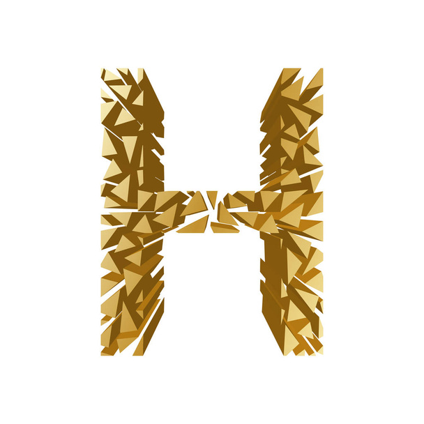 Bir harf H, 3d perspektif set altın rengi beyaz arka plan üzerinde izole kırık - Vektör, Görsel