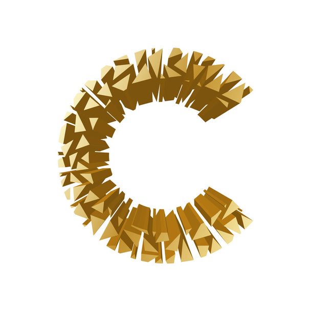 Bir harf C, 3d perspektif set altın rengi beyaz arka plan üzerinde izole kırık - Vektör, Görsel