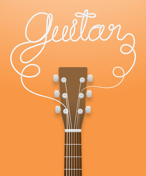 Акустический гитарный коричневый цвет и гитарный текст из гитарных струн Иллюстрация идеи концепции выделена на оранжевом фоне, с вектором пространства копирования eps10
 - Вектор,изображение