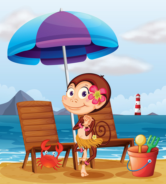 A monkey in a hawaiian attire at the beach - Vector, Image