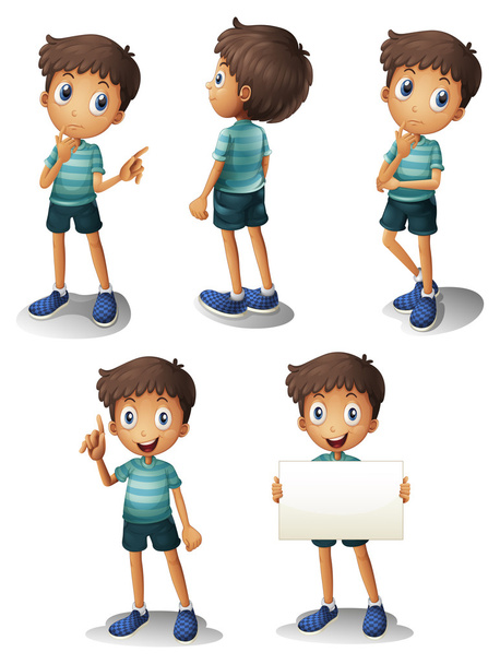 Egy fiatal fiú, a különböző álláspontok - Vektor, kép