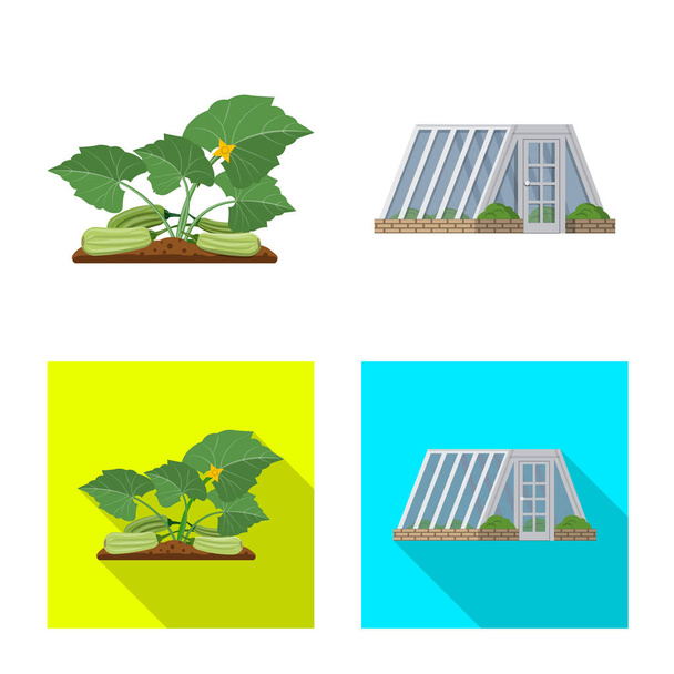 Ilustración vectorial del signo de invernadero y planta. Conjunto de ilustración vectorial de invernadero y jardín
. - Vector, imagen