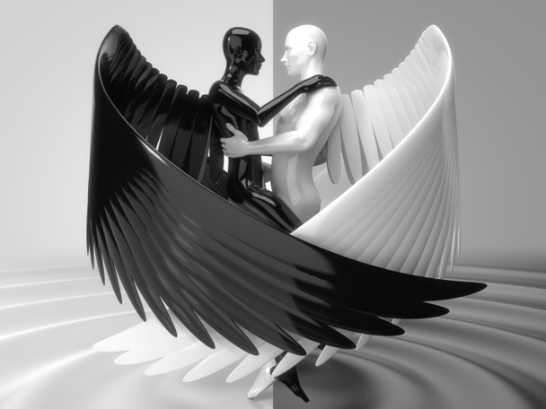 Sevgililer günü konsepti ile sıvı katta meleksi karakterler. 3D çizim - Fotoğraf, Görsel