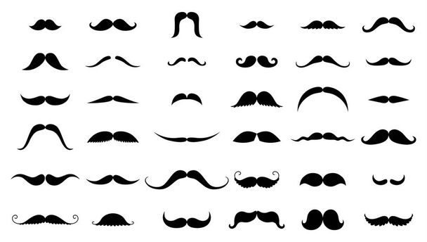 Mustache collection. Black silhouette of the mustache set isolated on white. Vintage engraving stylized drawing. Vector illustration - Vector. - Vector, Image