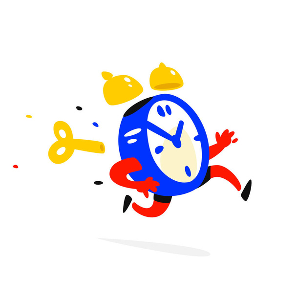 Cartoon character running alarm clock. Vector illustration. Time is up. The clock is running. Image is isolated on white background. Flat illustration for banner, print and website. Mascot company. - Vector, Image